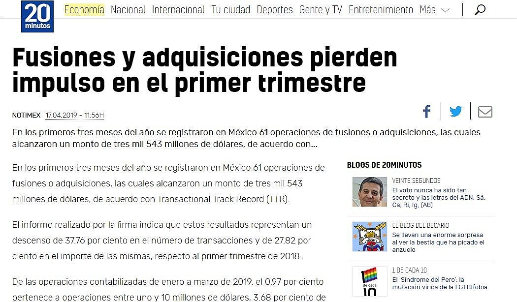 Fusiones y adquisiciones pierden impulso en el primer trimestre